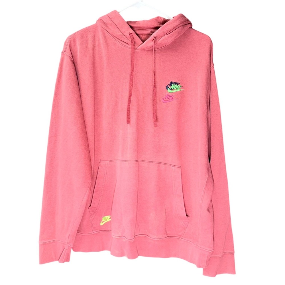 Nike Hoodie Mens L Mauve Multi Logo Stacked Swoosh Sportswear Pullover